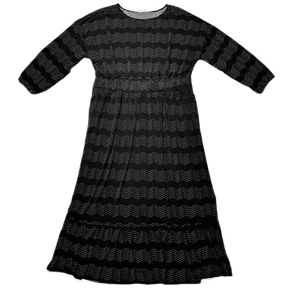 NEW NWT Tags LuLaRoe Evelyn Smocked Waist Maxi Dress Long Sleeve Black Chevron - Picture 1 of 8